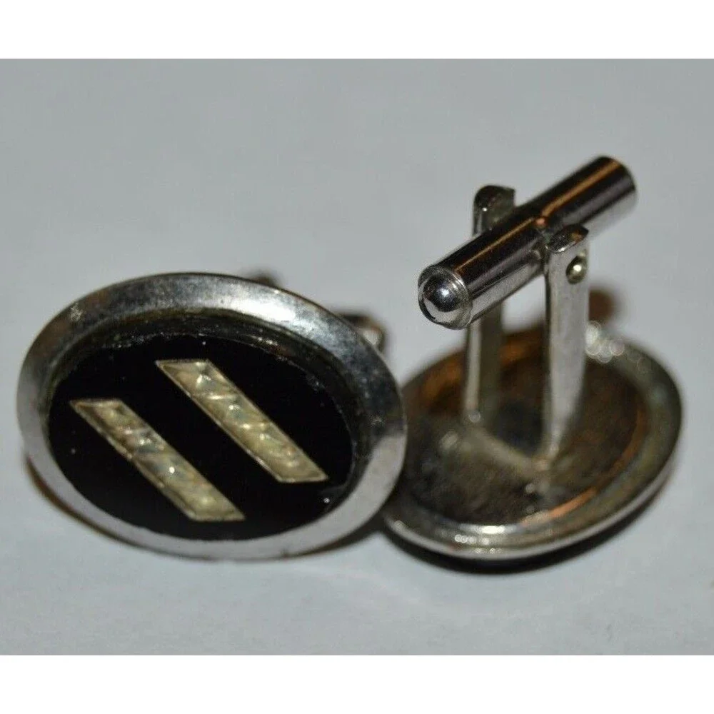 Vintage Oval Black Reflective Classic Men's Cuff Links Rare Art Deco